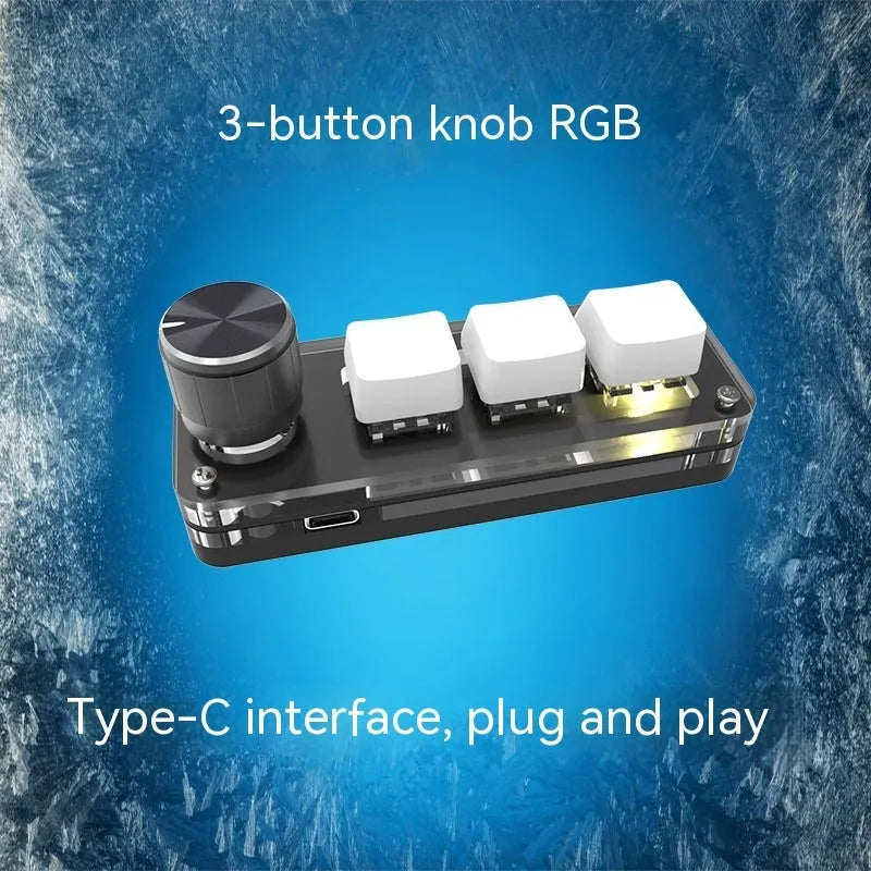 Black custom mechanical keypad with RGB backlight showing copy and paste macro keys