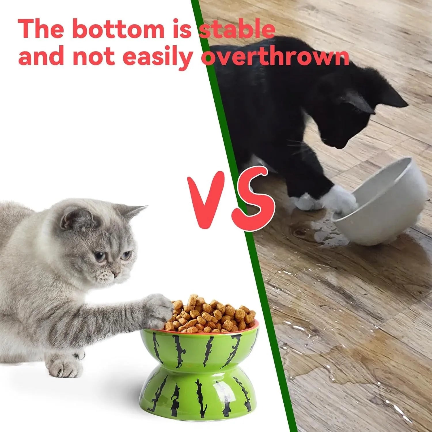 Ceramic raised cat bowl with tilted design in orange, pitaya, or watermelon pattern