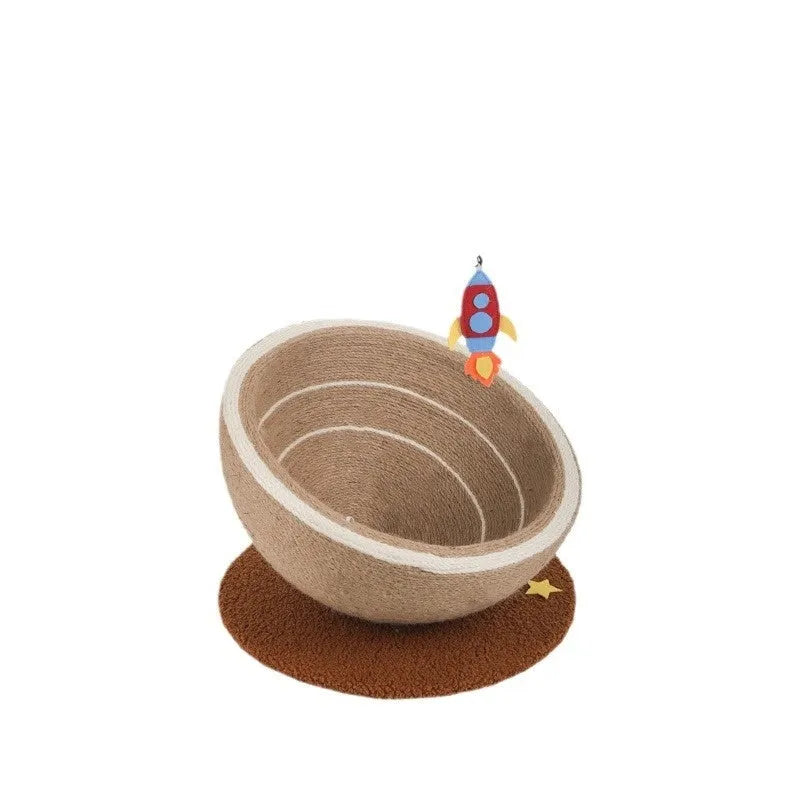 Large integrated cat scratching post and flannel bed in Starlight Sisal Nest colour