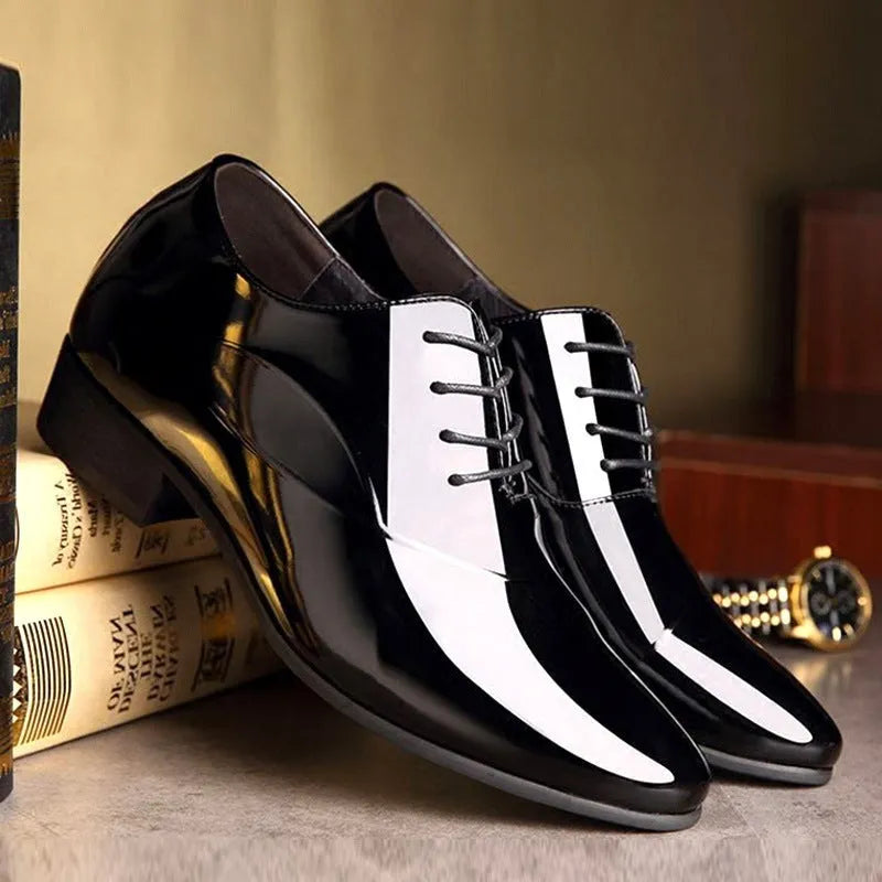 Men's business formal pointed toe shoes in black PU leather, size 38-48