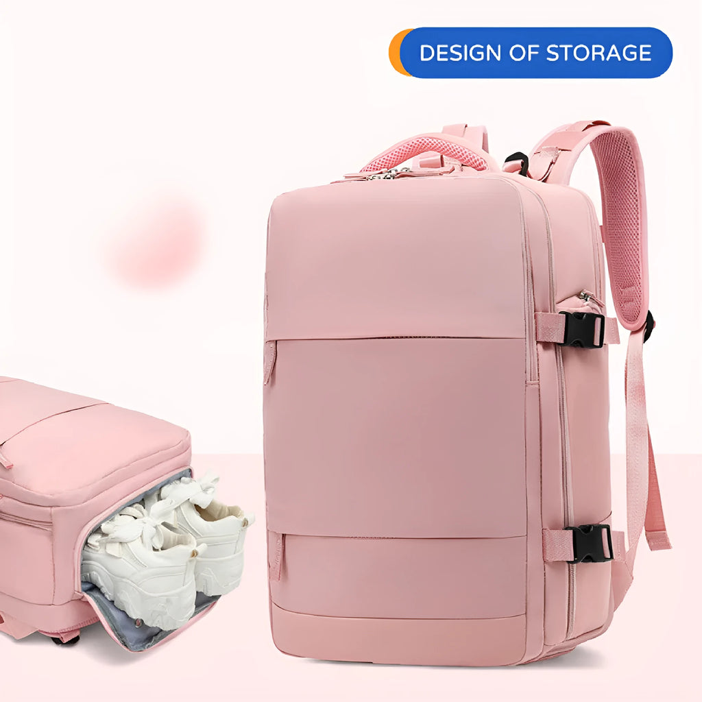 Large black waterproof nylon mummy backpack for travel, shown alongside other colour options.
