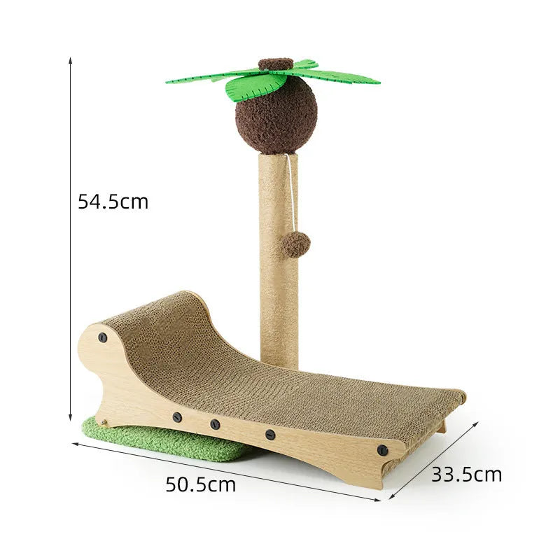 Wooden beach chair style cat climbing frame with scratch board and hemp mat.