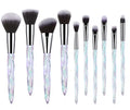 10 clear crystal foundation brushes with diamond shanks in four colour options
