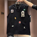 Men cartoon printed sleeveless cotton vest t-shirt in white and black, loose fit