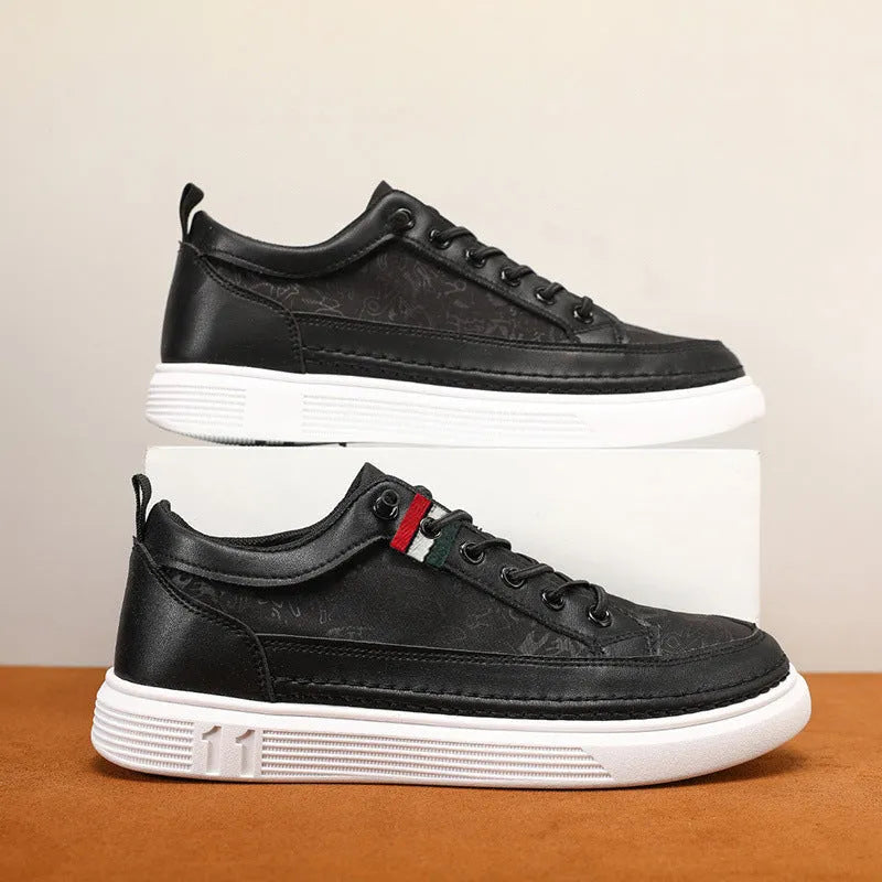 Casual men's high-top sneakers with PU leather upper and PVC sole in black, gray, and green