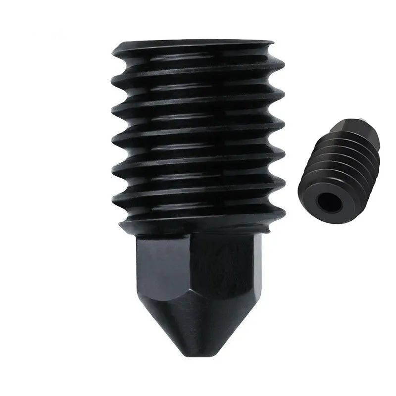Bambu Lab A1 Mini hardened steel hot end assembly with four nozzle sizes and black silicone sleeve