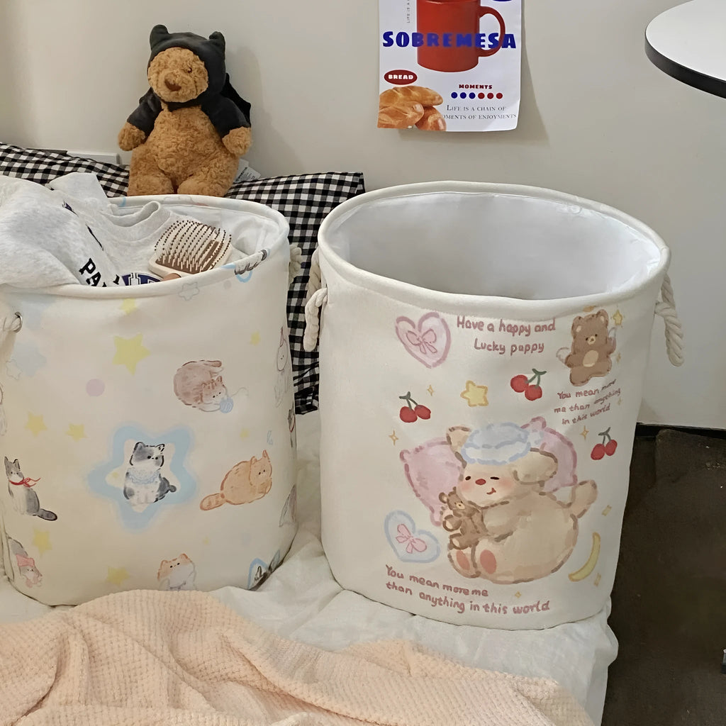 Foldable cotton laundry basket in modern simple style with large capacity for bedroom bathroom storage