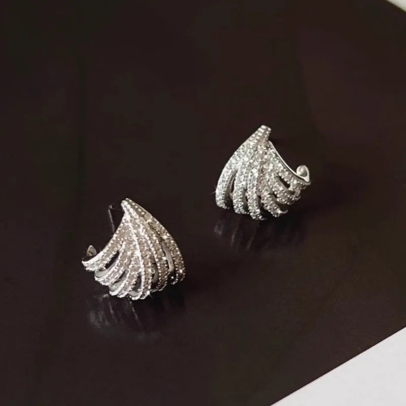 Women's geometric line design zircon earrings with platinum electroplating finish