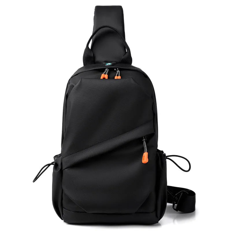 Men's black waterproof polyester crossbody bag with adjustable shoulder strap