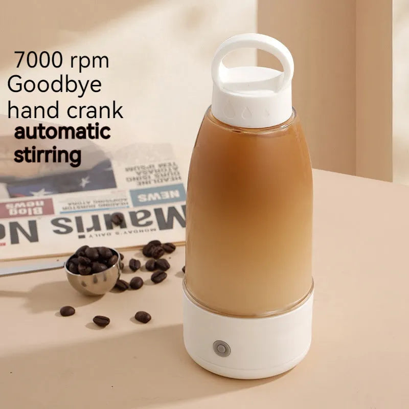 Automatic electric shaker bottle with USB charging, 350ml capacity, plastic body, and IPX5 waterproof rating