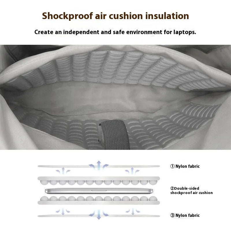 Shockproof waterproof nylon laptop bag showing medium and large size options for different laptop dimensions