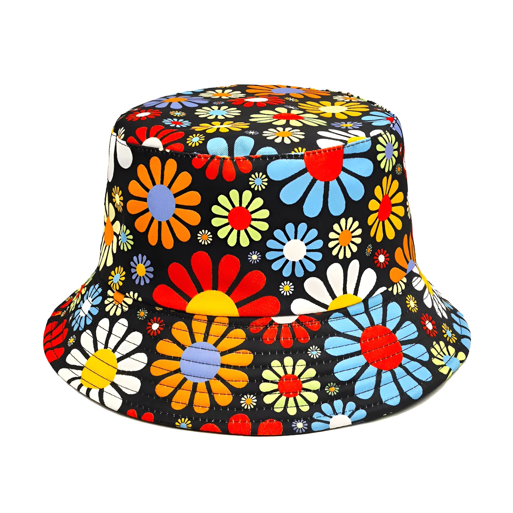 Colourful floral polyester bucket hat with dome crown style for sun protection