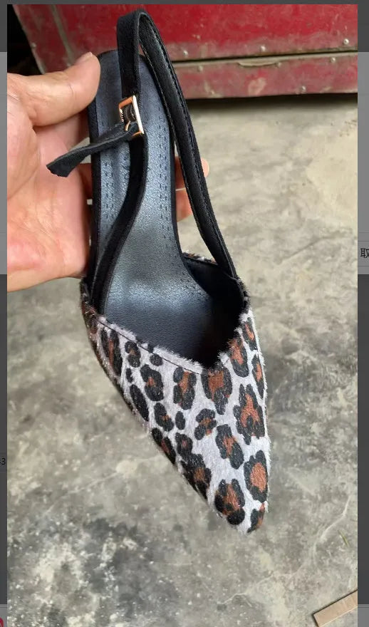 Women's leopard print pointed toe sandals in suede material available sizes 34 to 43