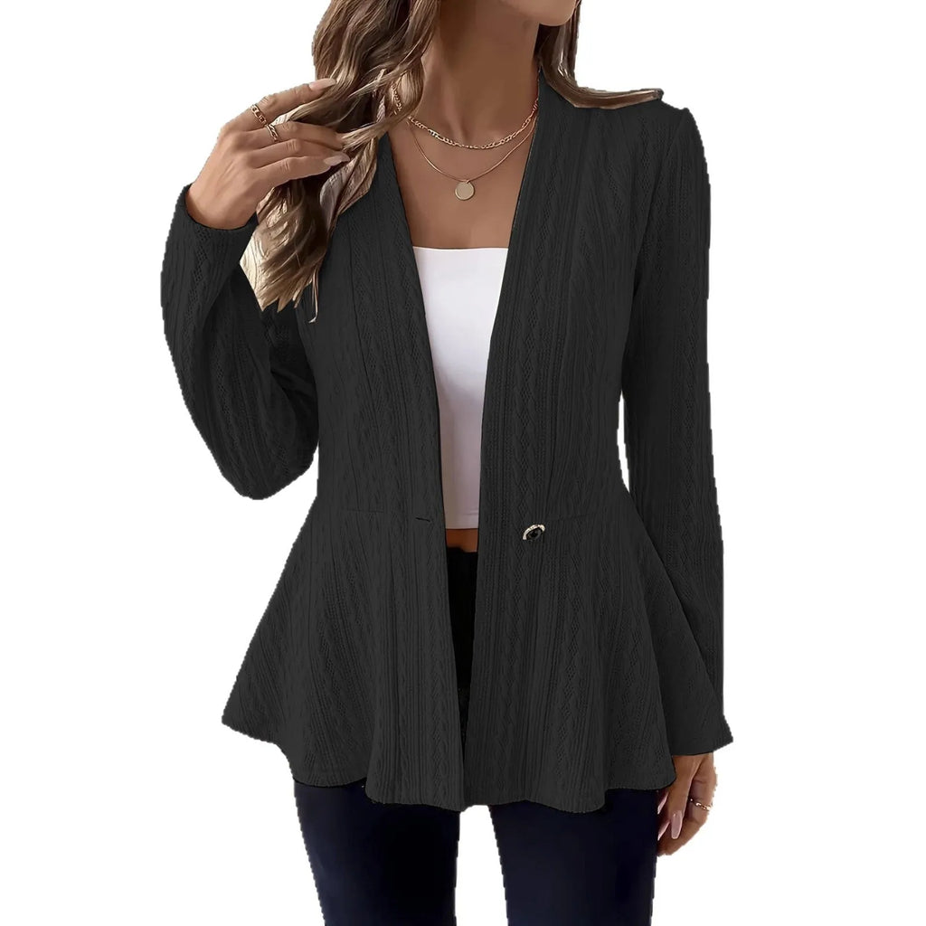 Women's apricot Jacquard pattern cardigan with one button front closure