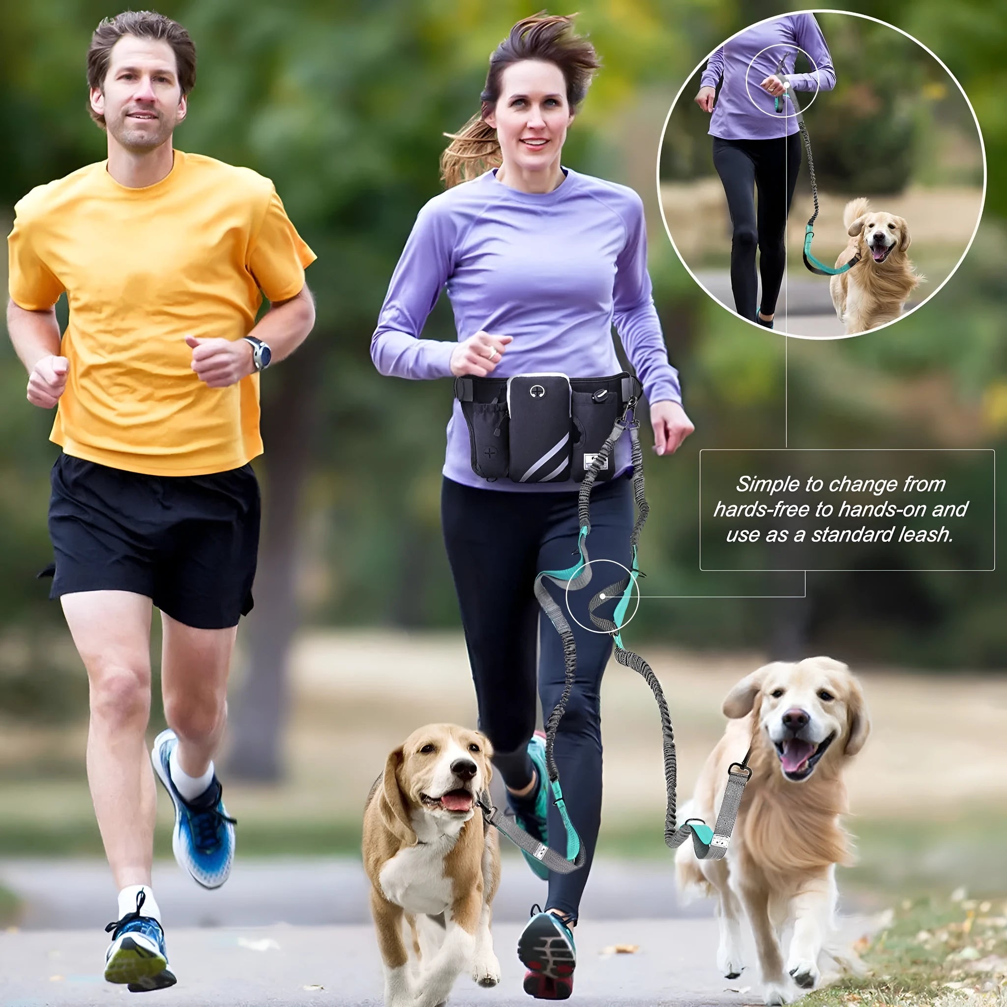 Black nylon outdoor pet training bag set with waist bag and dog walking leash