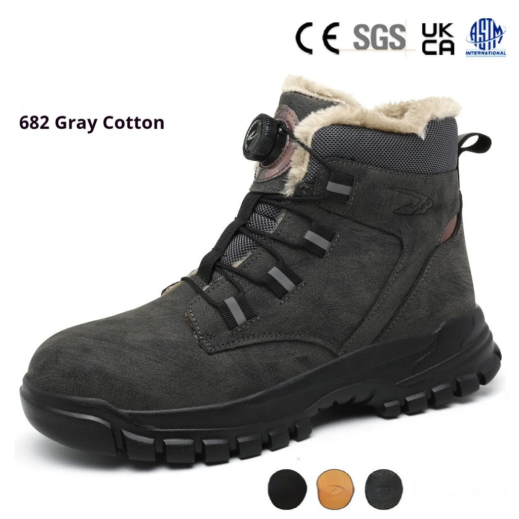 Men's lightweight labour protection safety shoes in black with leather upper and rubber sole