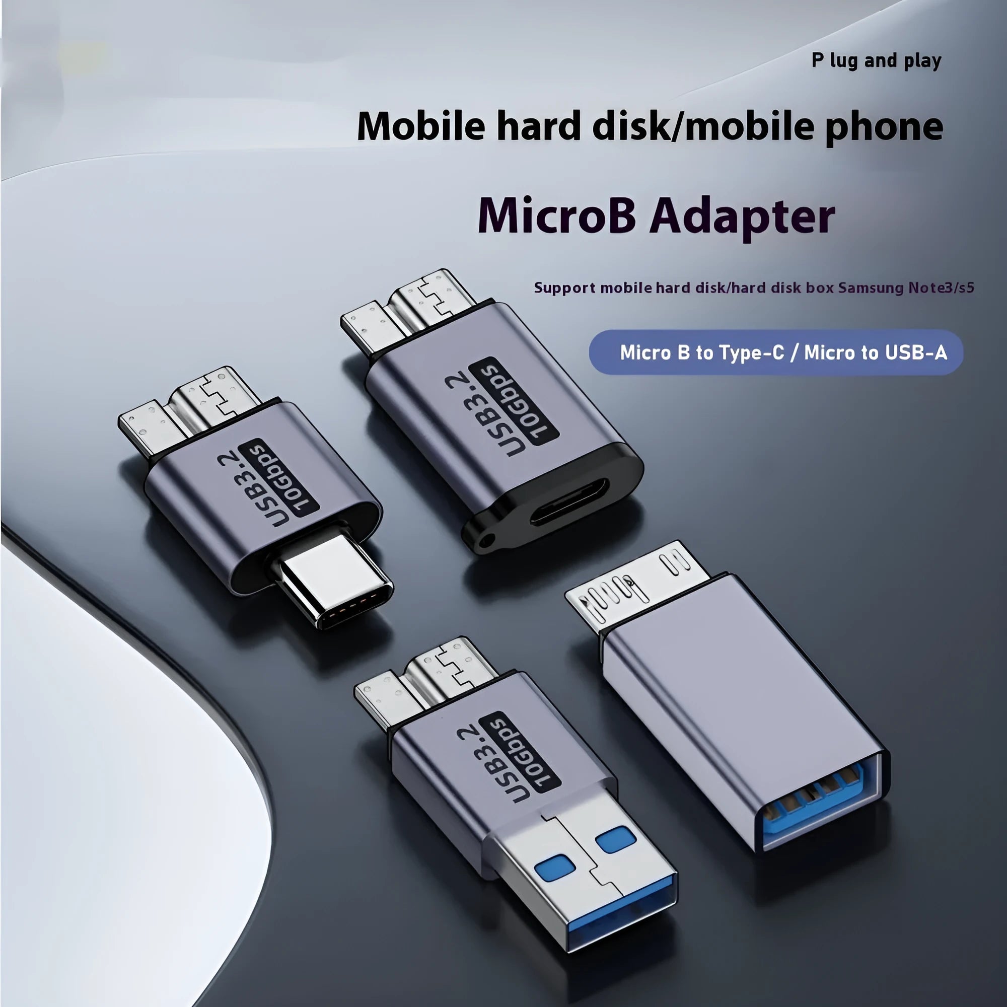 USB AM to Micro-B adapter showing USB-A Male connector and Micro-B female port