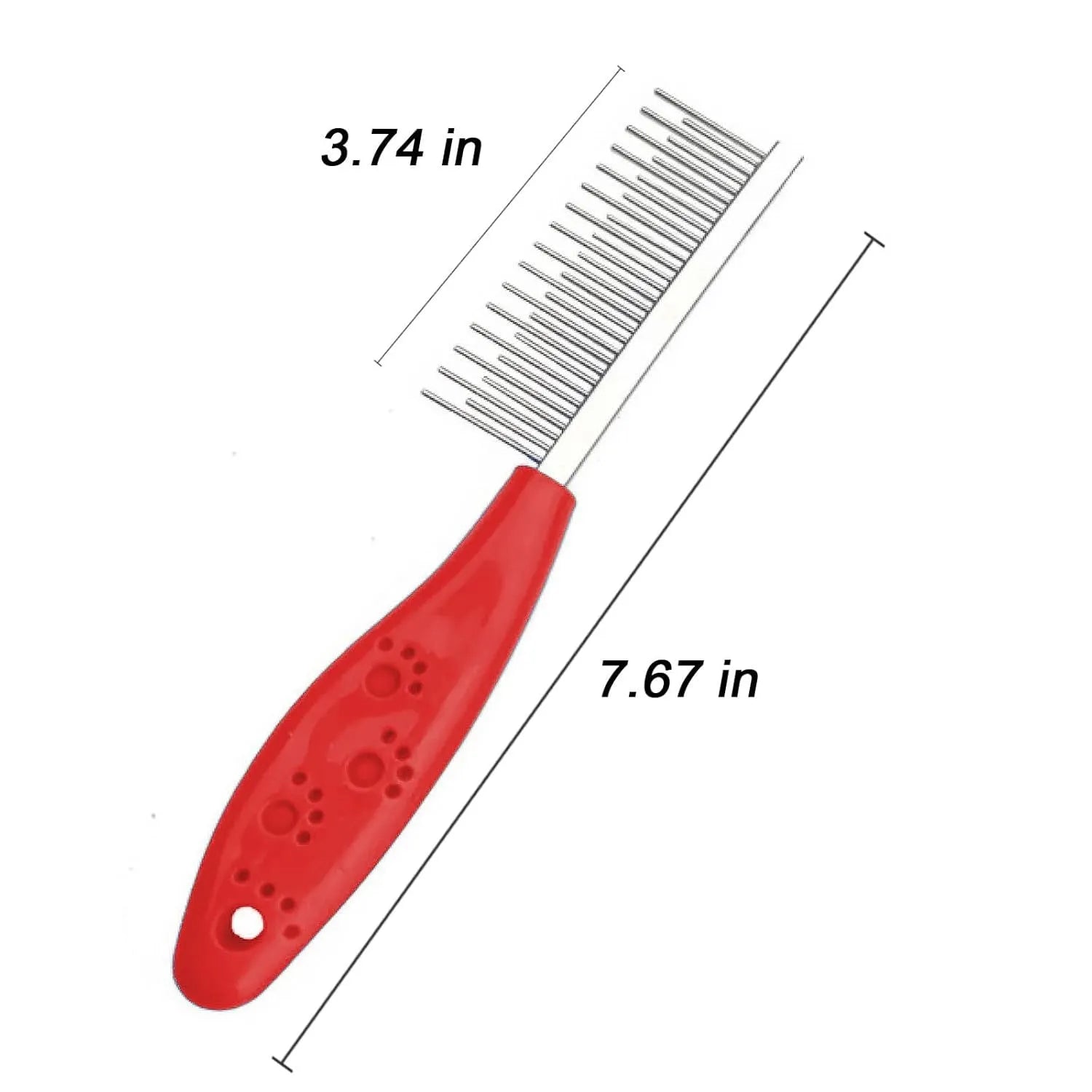 Red plastic handle pet grooming comb with stainless steel short and long teeth for dematting