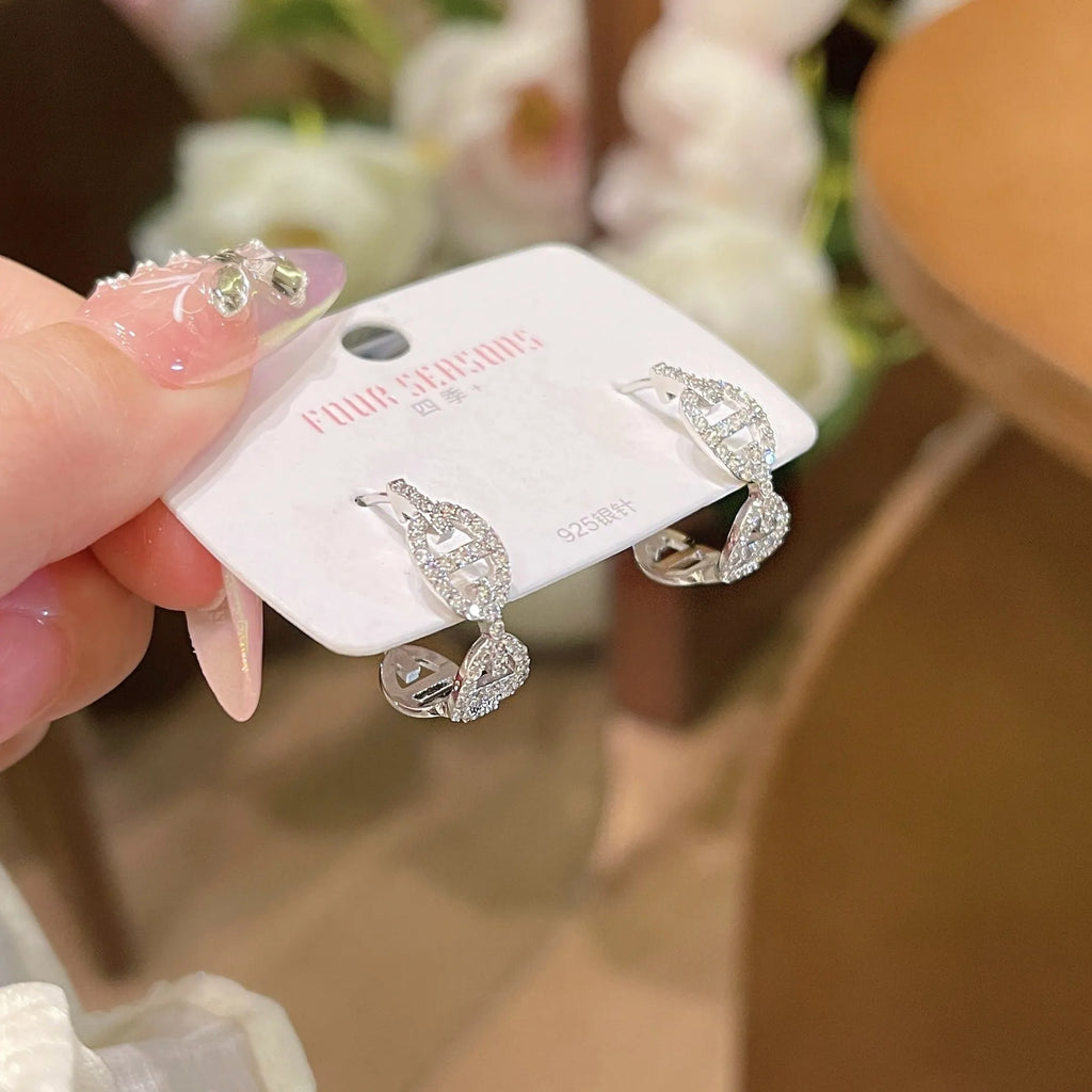Ladies diamond design electroplated copper earrings in silver, gold or rose gold thick plating