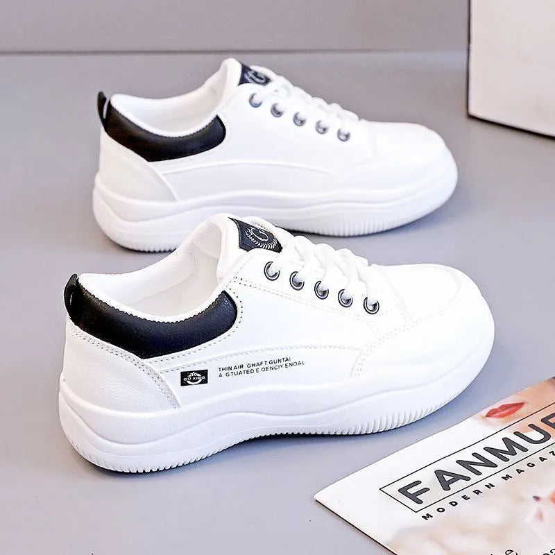 Women's Korean-style leather pumps with cross strap design and round toe in khaki and white colour options
