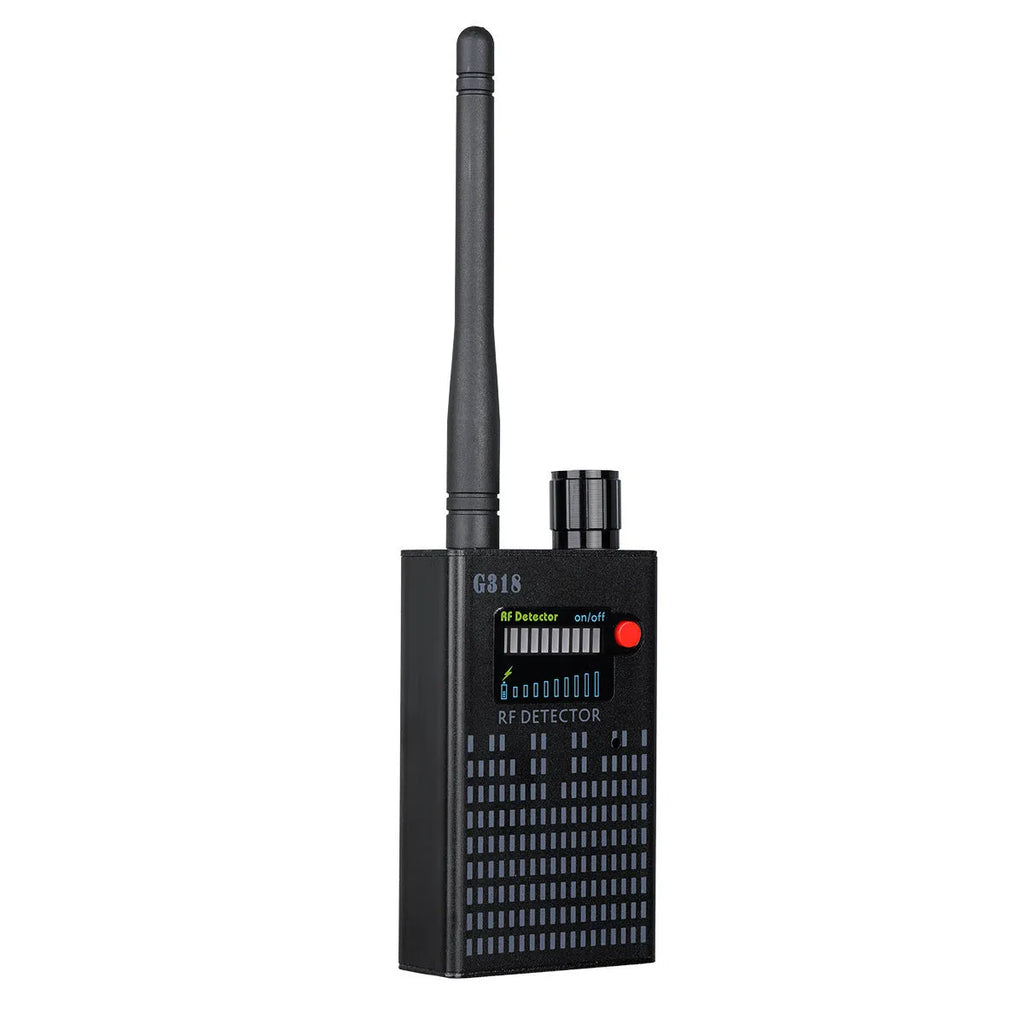 Black G318 hidden camera detector with aluminium alloy body and compact design
