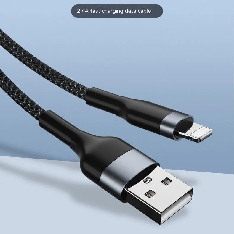 Braided fast charge data cable 2m in black with Type-C connector on a white background