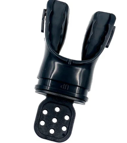 Edible silicone plastic free diving mouthpiece in various colours showing 110mm length.