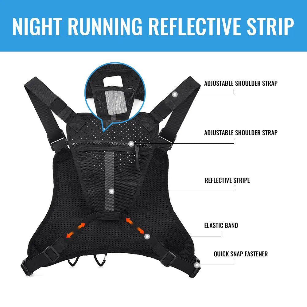 Outdoor sports chest bag in Oxford cloth with sewing line detail, available in black, blue, and gray for men