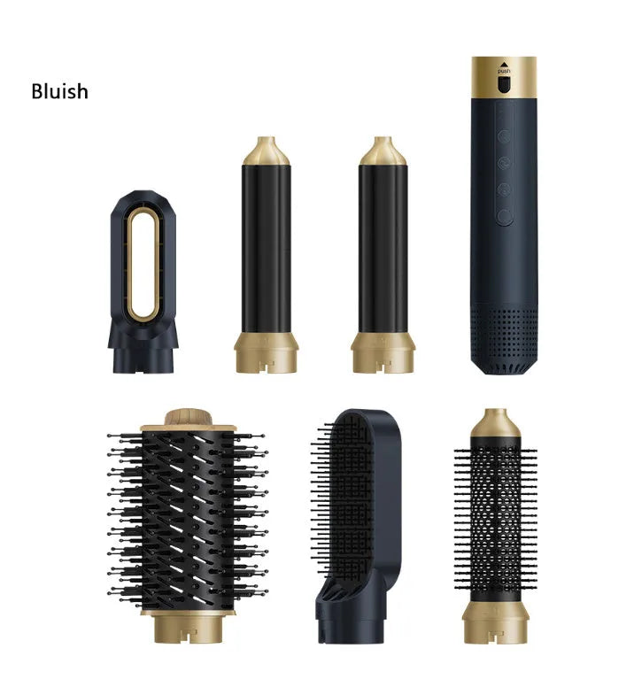 Electric 6-in-1 multifunctional hot air comb for curling and straightening hair, with leather case and plug adapters