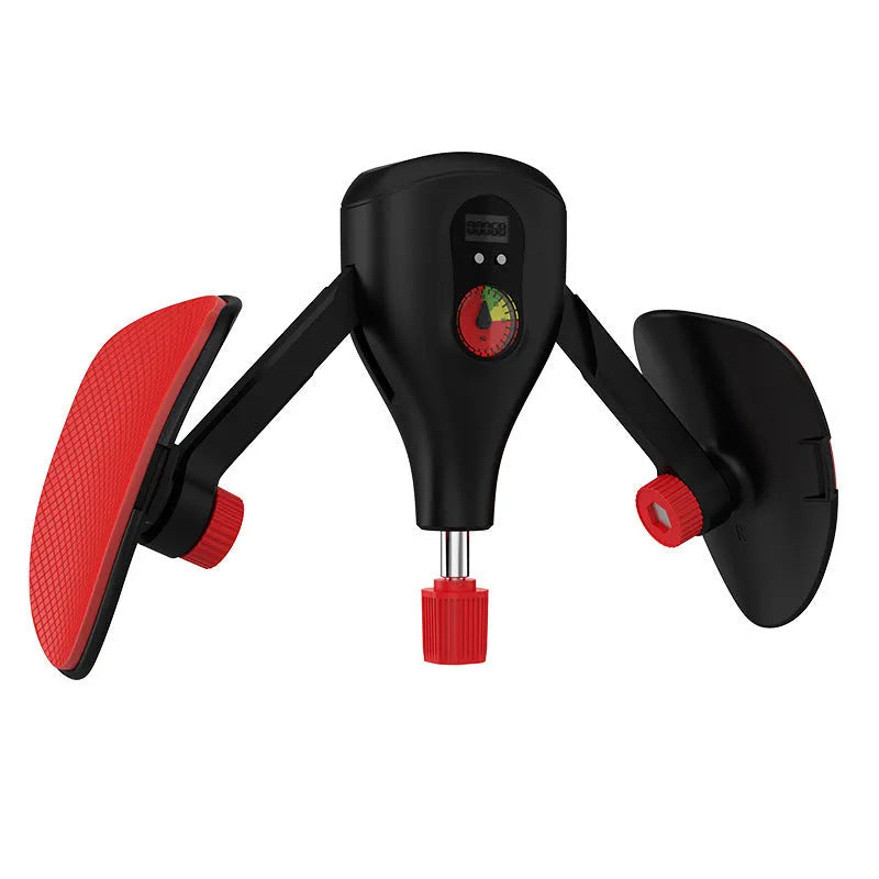 Men's black Kegel trainer for PC muscle exercise, showing optional straps and handle attachment.