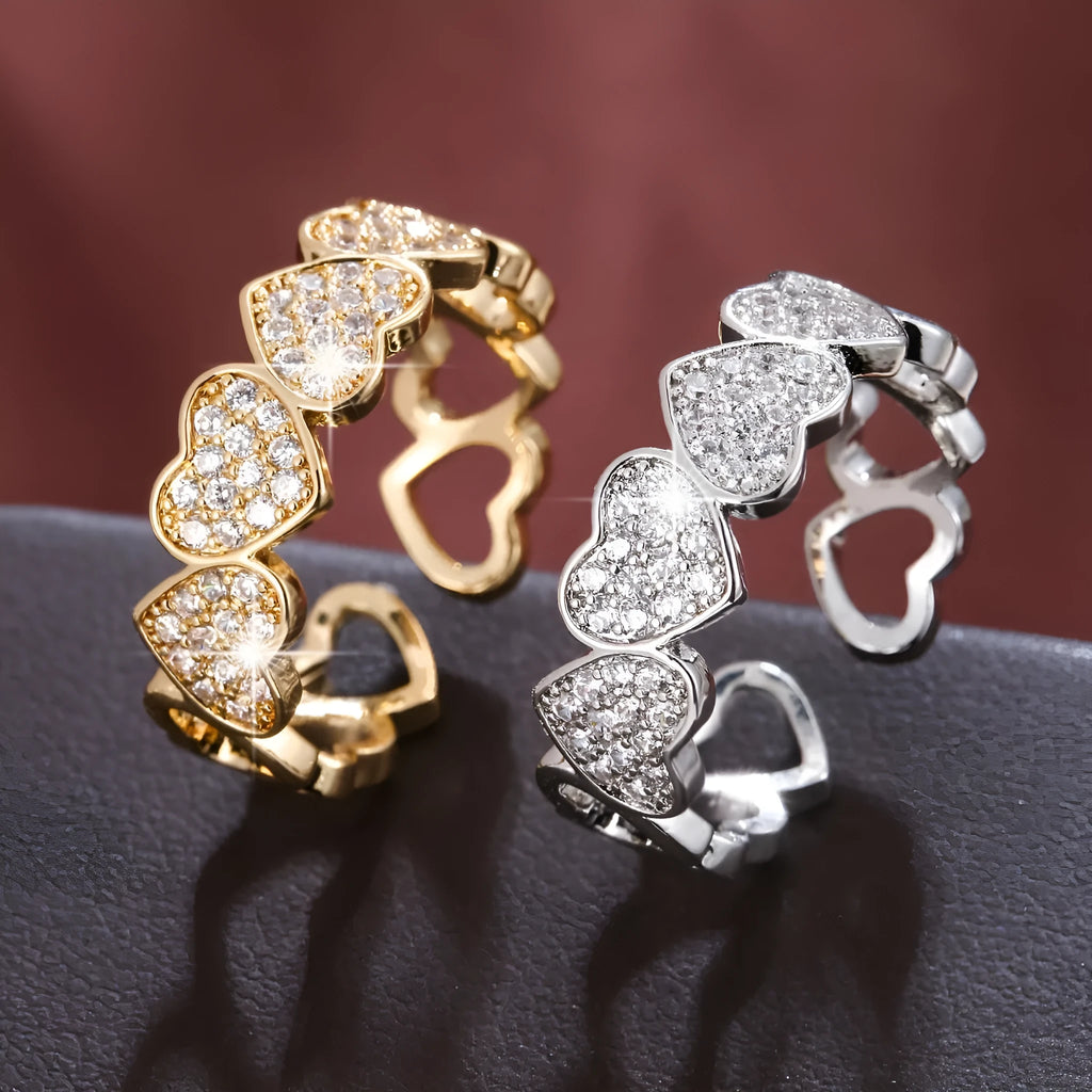 Adjustable heart couple rings in gold and silver colour with geometric design