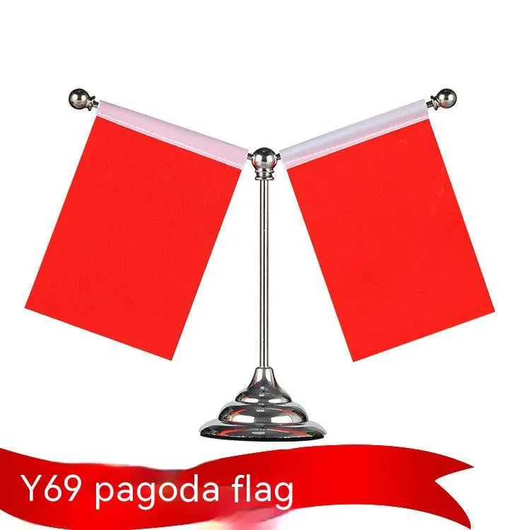 Red flag on telescopic metal rod with crystal base stand for car dashboard decoration