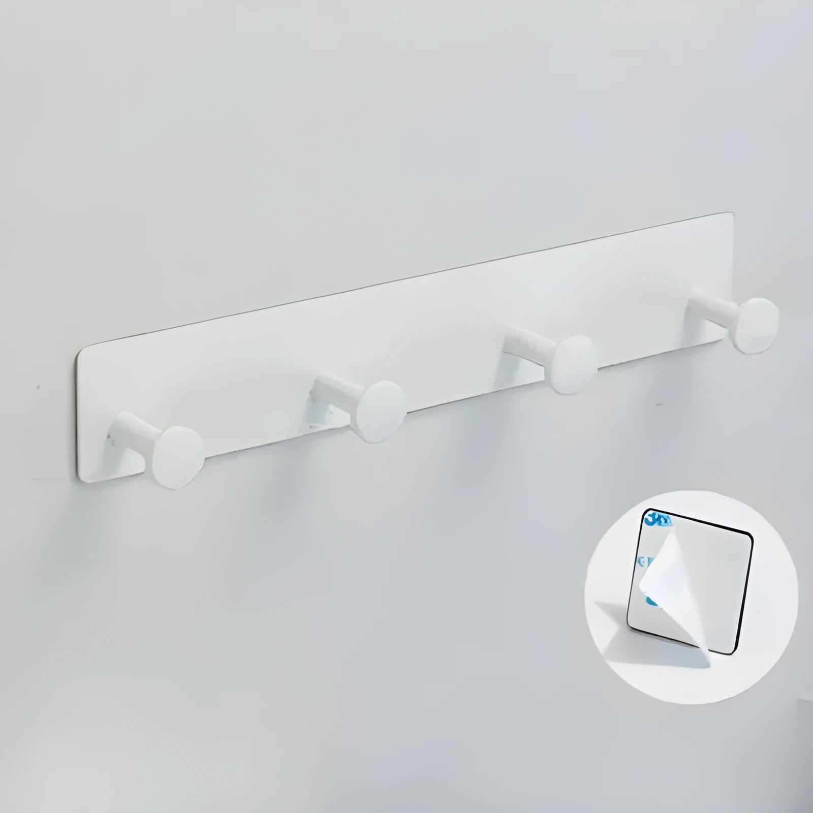 Iron traceless wall hook with self-adhesive tape for shower doors, in black and white.