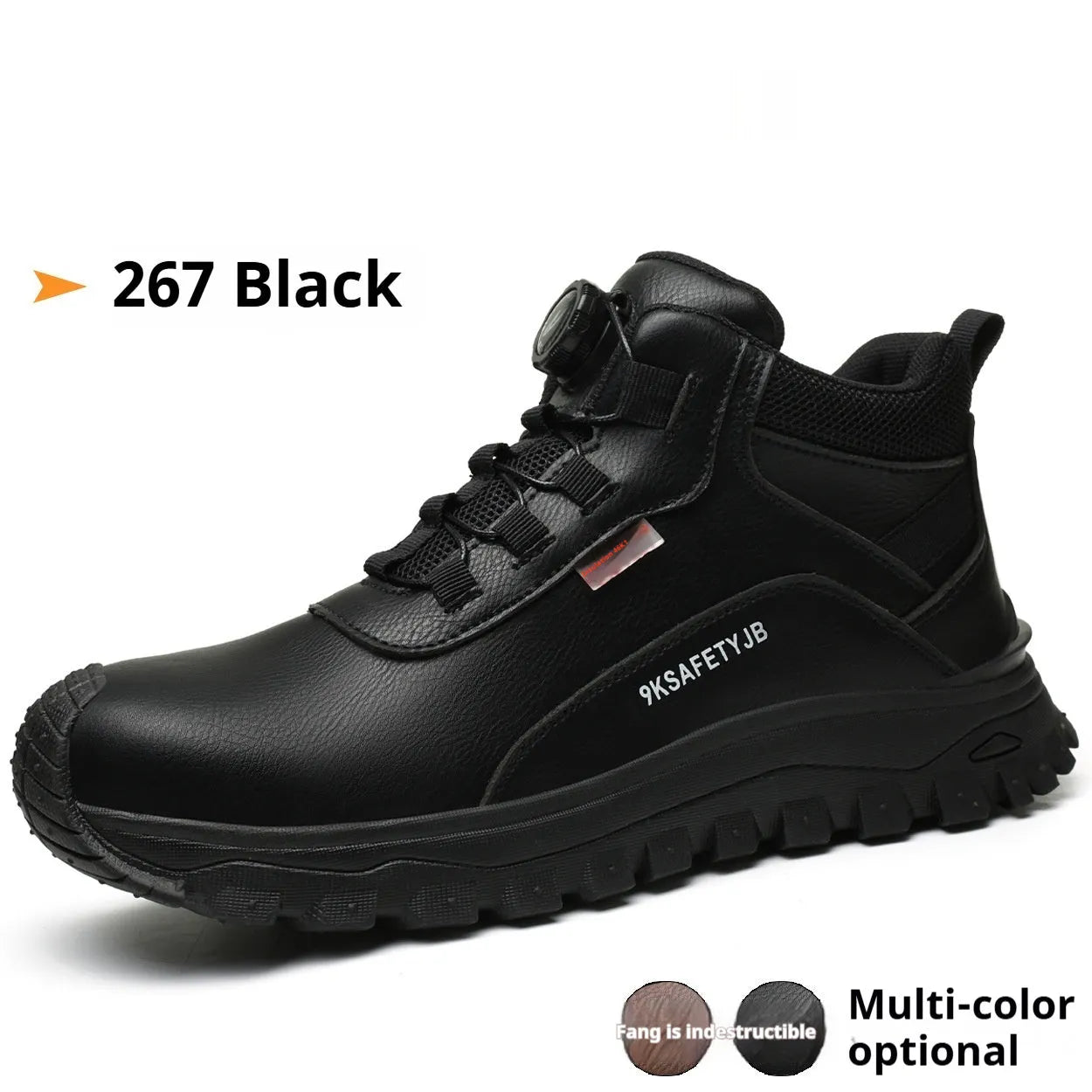 Leather safety work shoes with rubber sole in black colour showing workplace footwear design