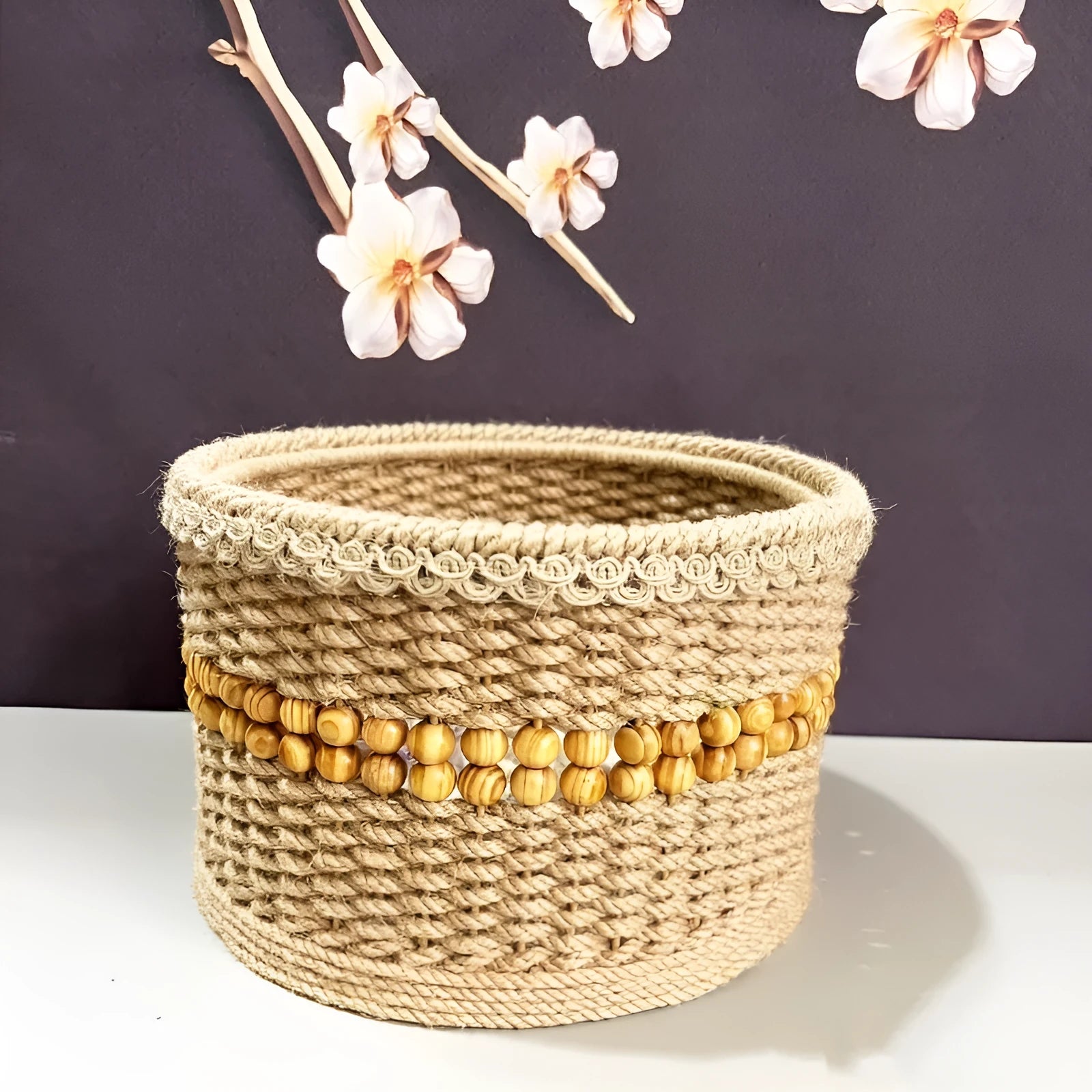 Hand-made rattan storage basket in brown for home storage of snacks and sundries