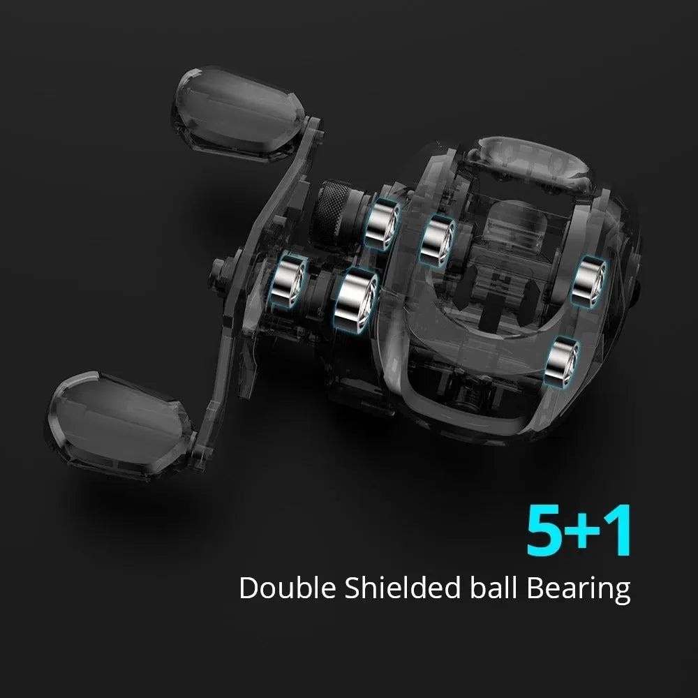 Drip wheel lure fishing reel with rocking wheel mechanism for line control