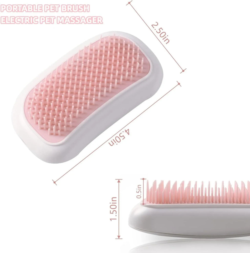Pink handheld electric pet brush with TPE comb teeth for grooming cats and dogs.