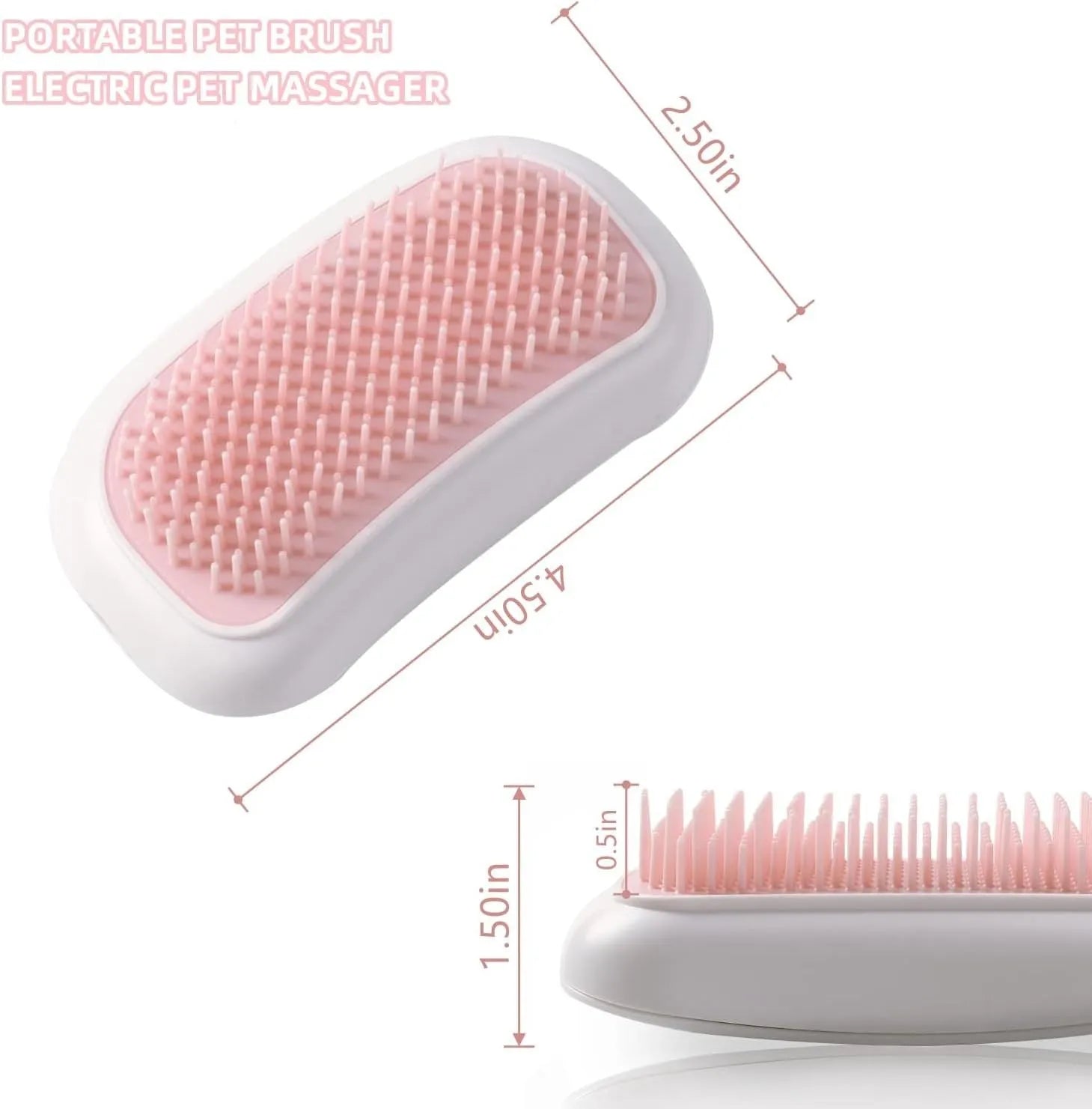 Pink handheld electric pet brush with TPE comb teeth for grooming cats and dogs.