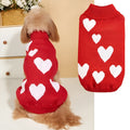 Pink dog knitted acrylic sweater for Valentine's Day on a small dog, front view, size M