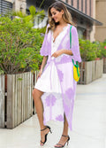 Light purple cotton beach dress with lace embroidery details, swimsuit cover-up for women