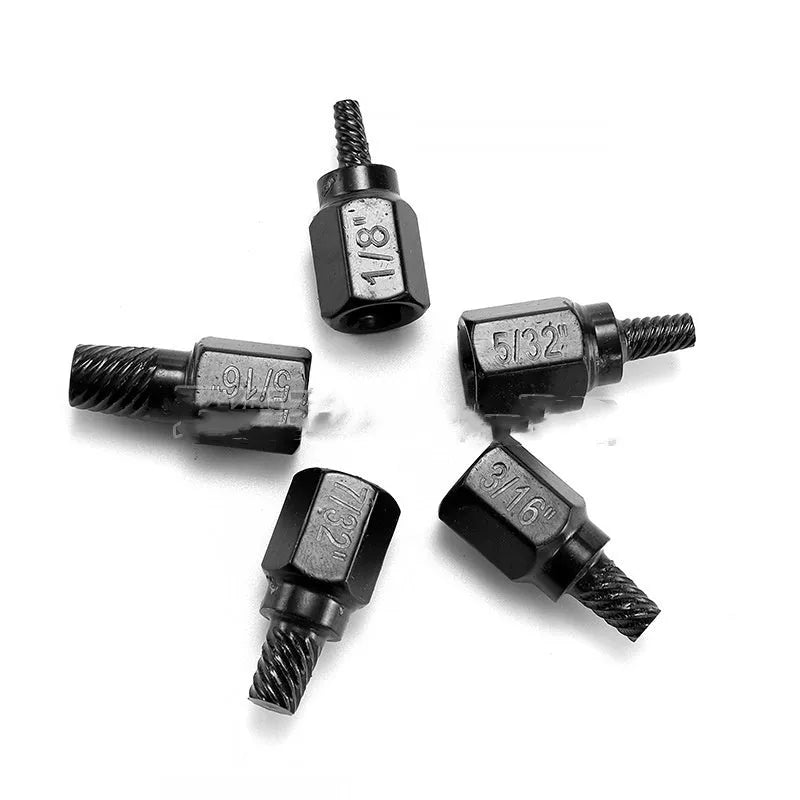 10-piece metal screw extractor set for removing broken studs, no plastic box