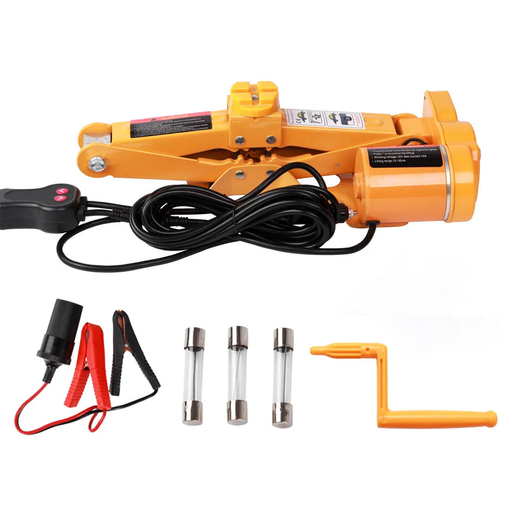 TY002 electric hydraulic car jack kit with a 2-tonne capacity on a grey background.