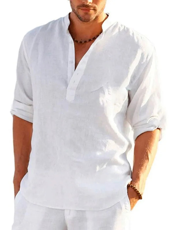Man wearing a striped short sleeve bamboo hemp shirt in British style with 3D digital print.