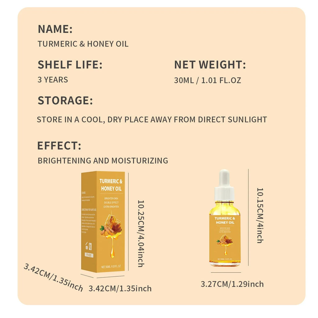 30ml bottle of Turmeric Honey Essential Oil in neutral packaging for facial beauty use.