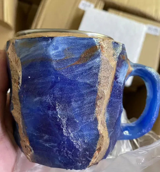 400ml resin coffee mug with handle in a choice of colours including blue, purple, and rock pattern.