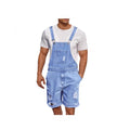 Men's ripped denim suspender shorts in dark blue, straight-leg mid-waist cotton casual wear