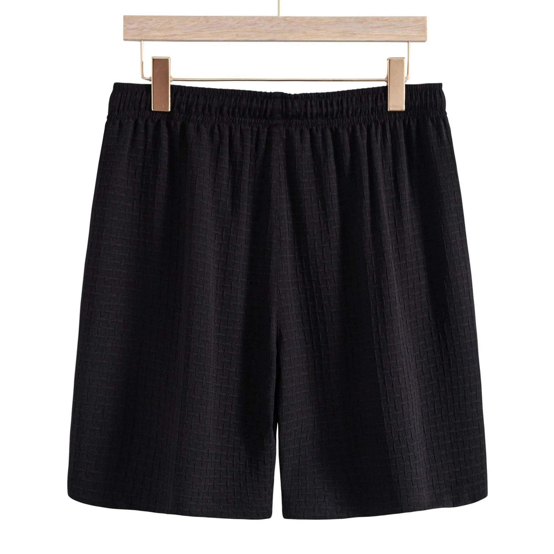 Men's loose-fit cotton blend shirt and shorts summer casual set in black