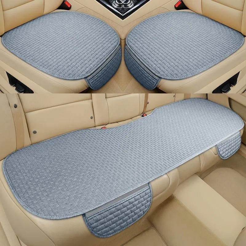 Linen car cushion set in classic black and red, charm coffee, or warm cream colour with hemming style