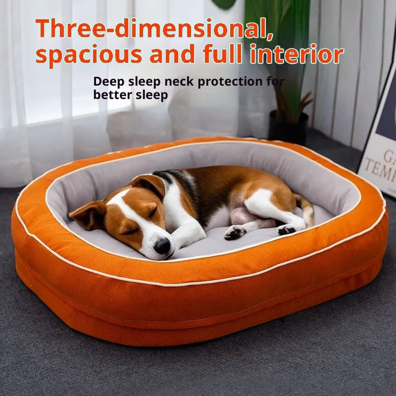 Oval removable cloth pet bed for dogs in green, available in S, M, L sizes