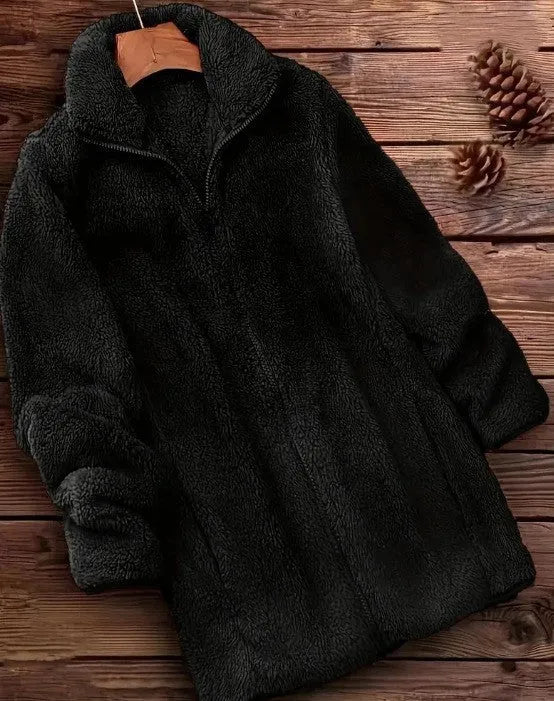 Double-sided velvet fleece jacket in black, navy blue, or khaki colours